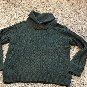 British Khaki Forest Green Knit Sweater wool blend with shawl collar